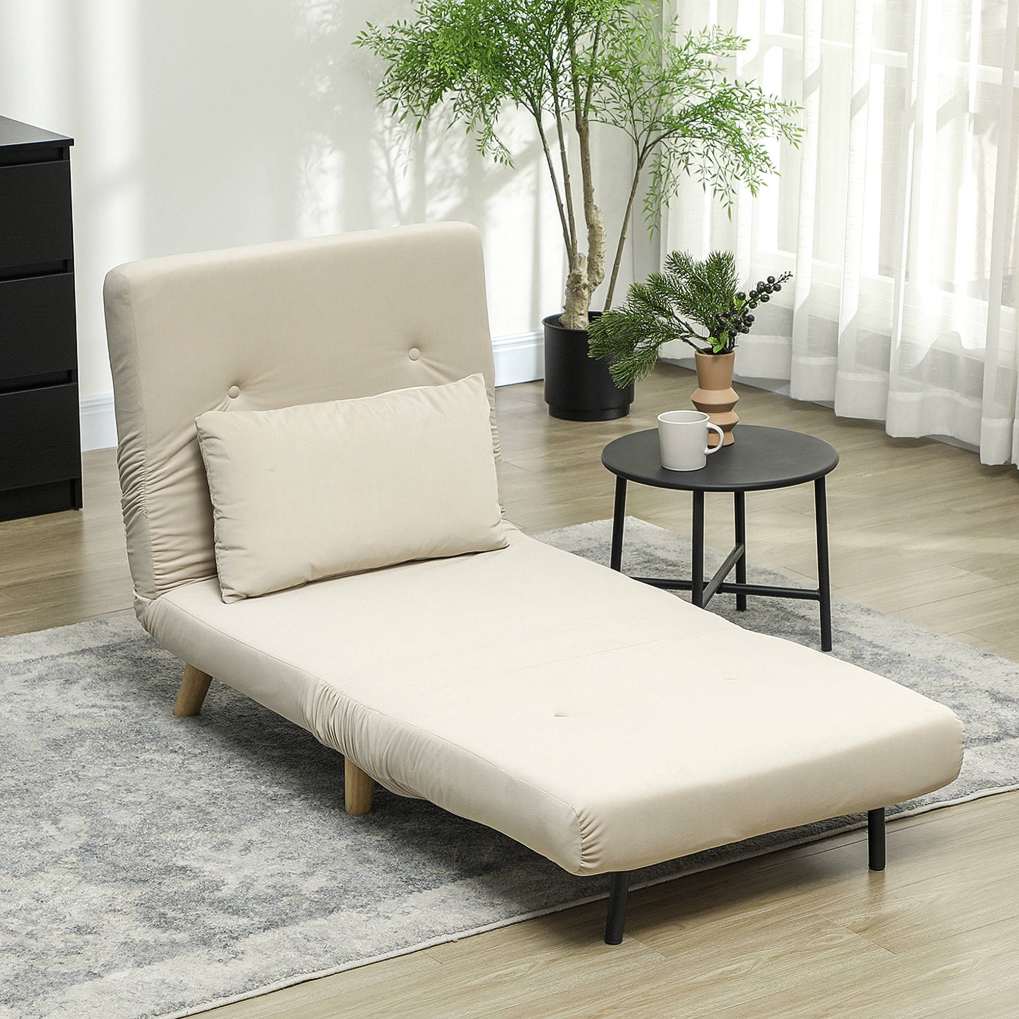 Fauteuil pliant convertible en lit, inclinable et pliable en velours, dossier réglable, charge maximale de 120 kg, beige - Image 4