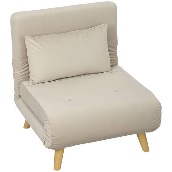 Fauteuil pliant convertible en lit, inclinable et pliable en velours, dossier réglable, charge maximale de 120 kg, beige - Image 2