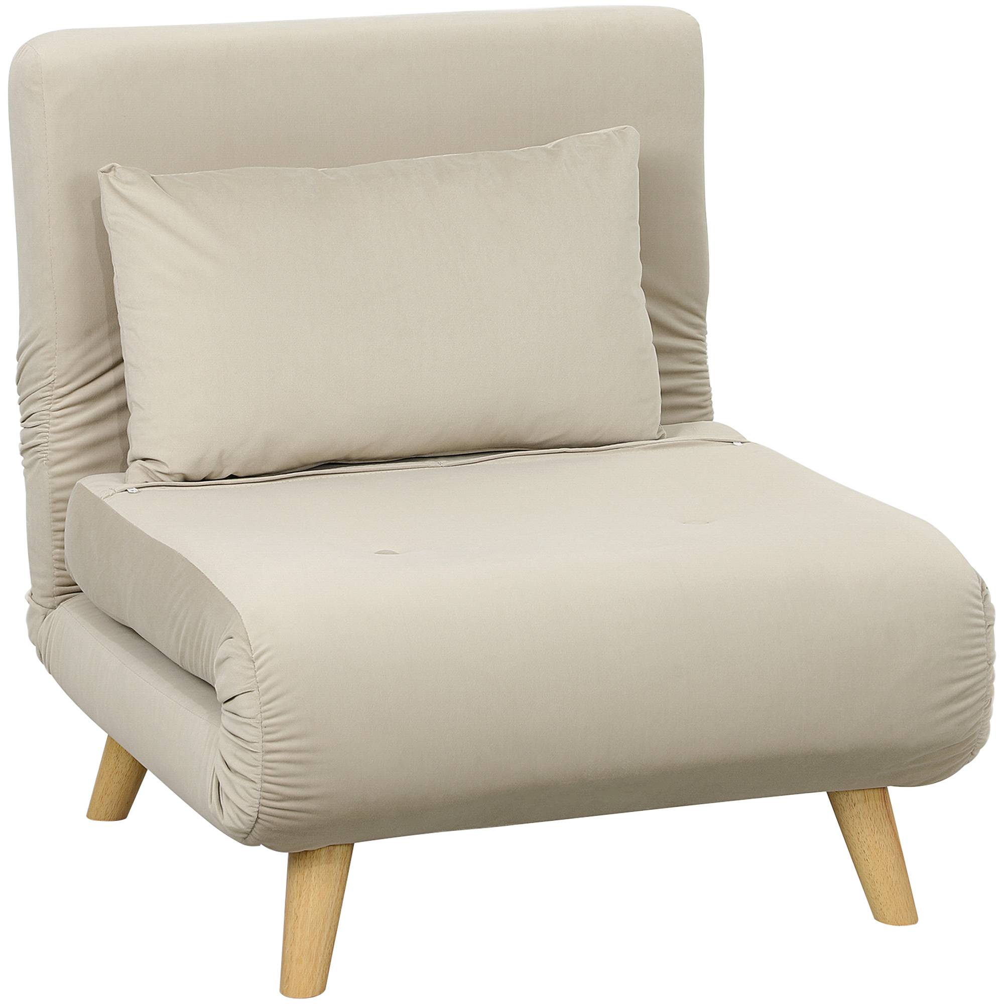 Fauteuil pliant convertible en lit, inclinable et pliable en velours, dossier réglable, charge maximale de 120 kg, beige - Image 1