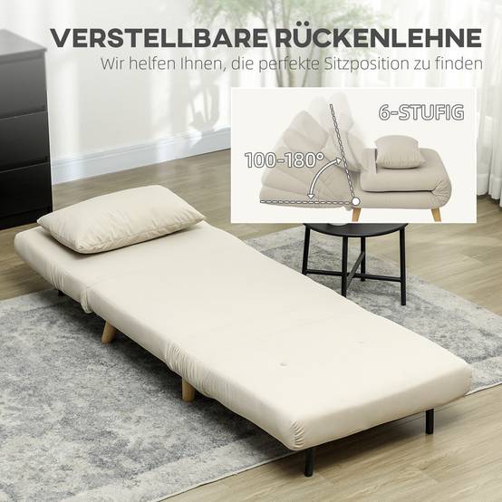 Fauteuil pliant convertible en lit, inclinable et pliable en velours, dossier réglable, charge maximale de 120 kg, beige - Image 7