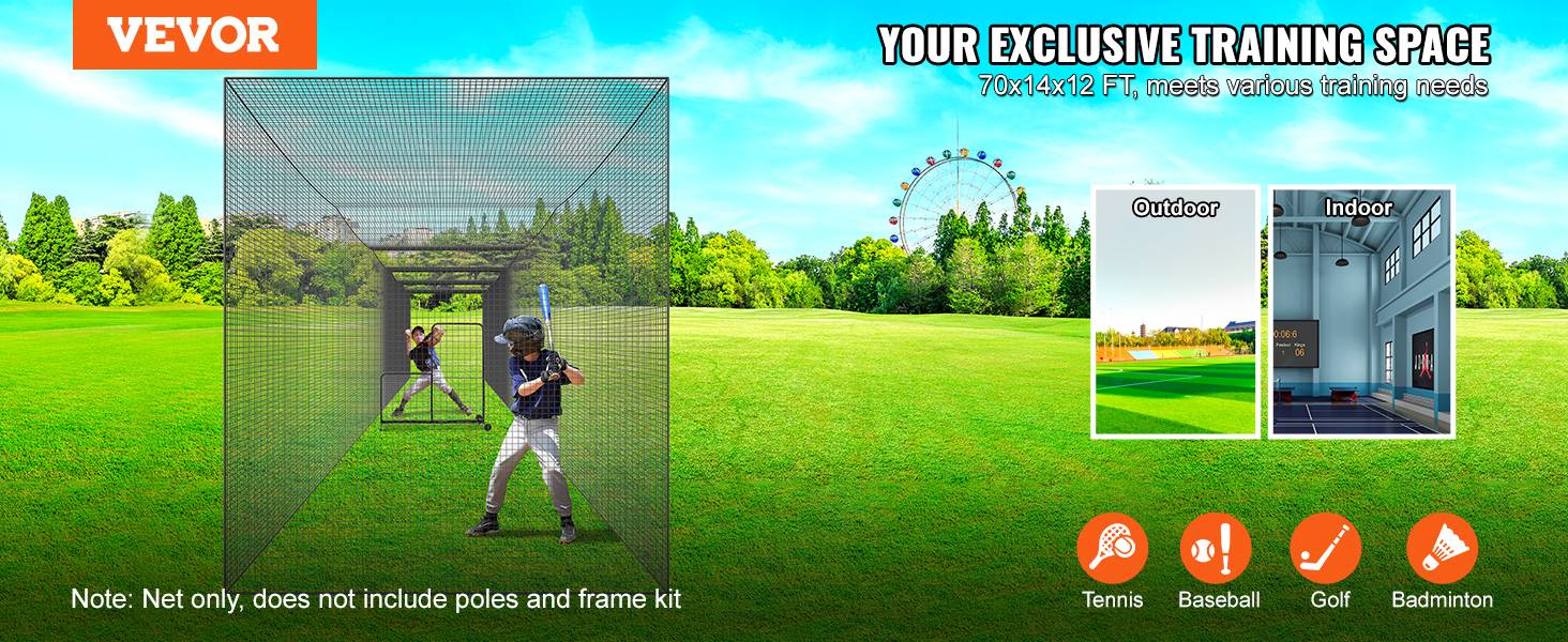 Vevor - VEVOR Cage de frappeur 21,7 m - Filet d'entraînement baseball/softball en PE, portable avec porte et sac de rangement - Image 9