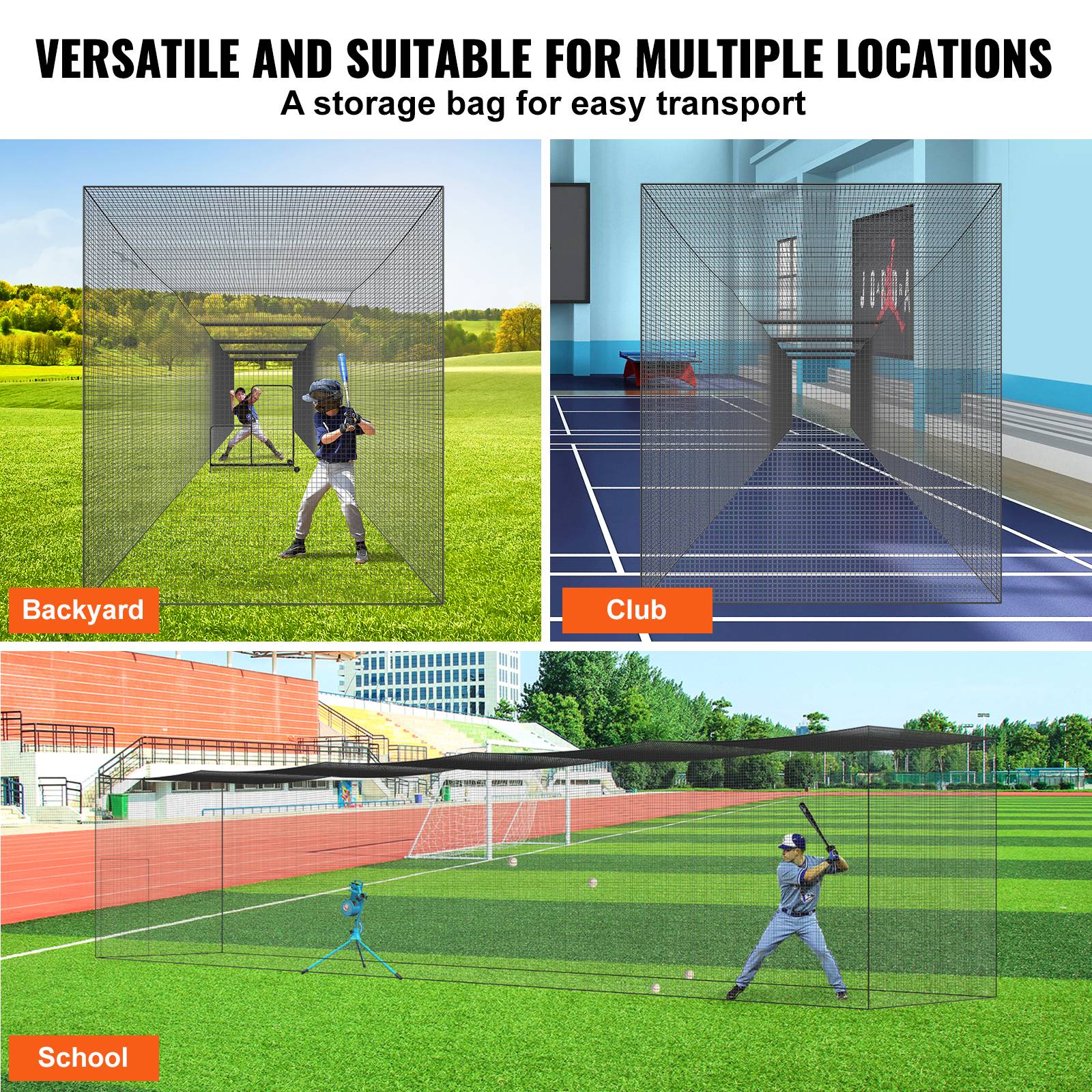 Vevor - VEVOR Cage de frappeur 21,7 m - Filet d'entraînement baseball/softball en PE, portable avec porte et sac de rangement - Image 7