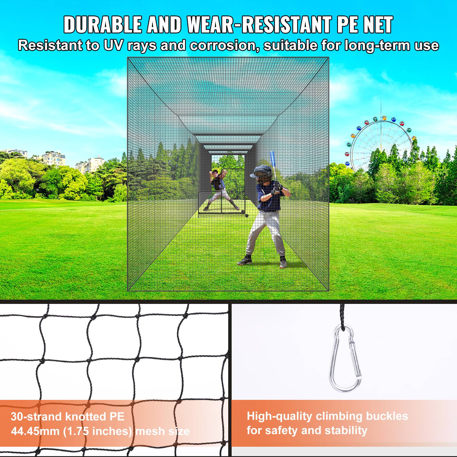 Vevor - VEVOR Cage de frappeur 21,7 m - Filet d'entraînement baseball/softball en PE, portable avec porte et sac de rangement - Image 4