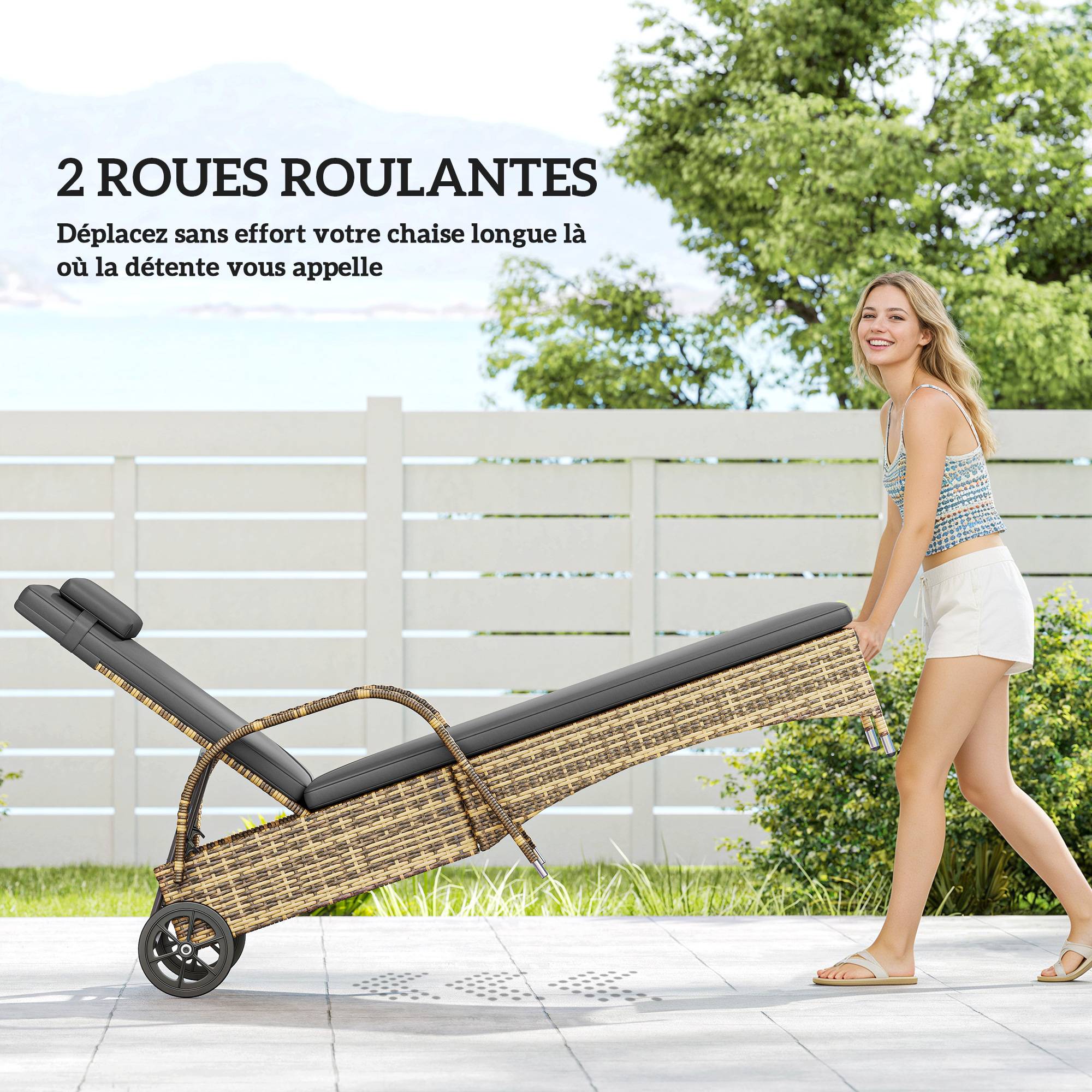 ComfortXL - Lot 2 transats jardin résine tressée inclinables table basse 200x73x103cm gris foncé - ComfortXL Outdoor Living - Image 8