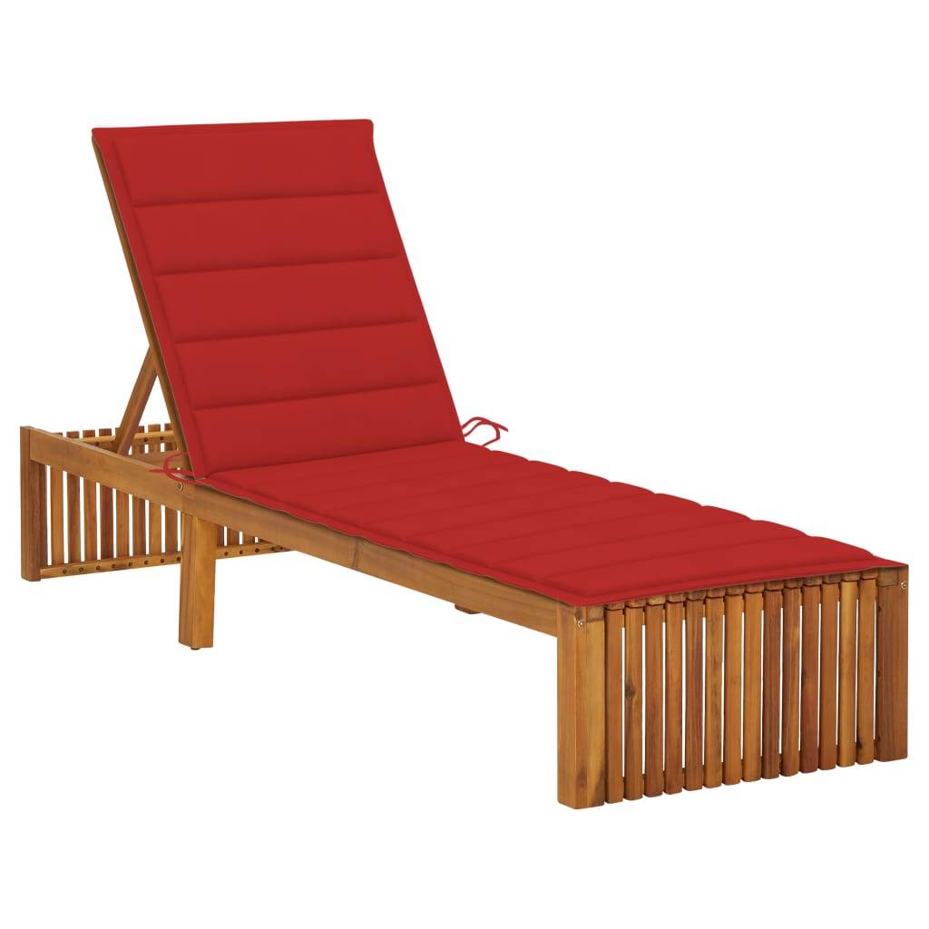 Helloshop26 - Transat chaise longue bain de soleil lit de jardin terrasse meuble d'extérieur avec coussin bois d'acacia solide - Image 1