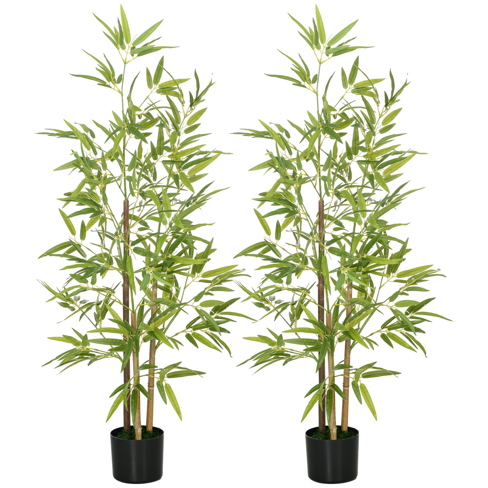 ComfortXL - Bambou artificiel lot de 2 plastique métal 120 cm vert intérieur bureau maison en pot ciment sans entretien - Image 10