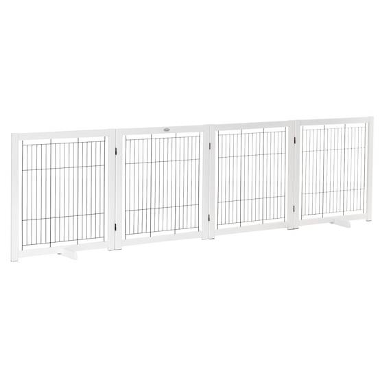Barrière de sécurité en bois et acier blanc 305 x 35.5 x 82 cm - PANGIVO - Image 1