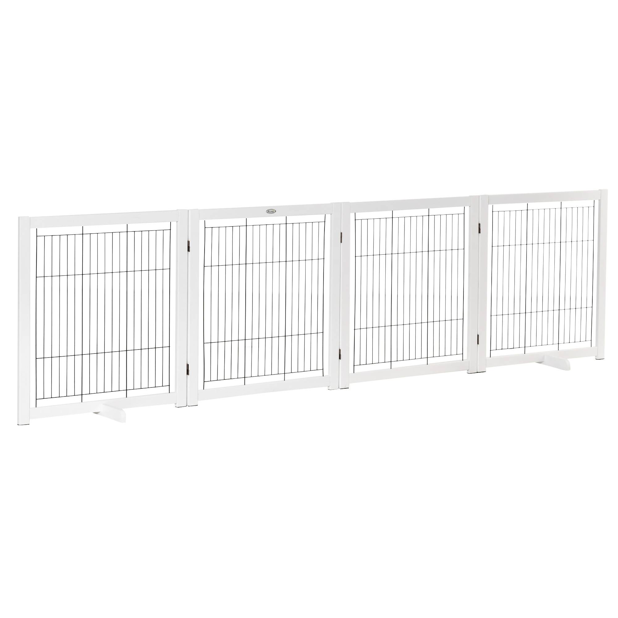 Barrière de sécurité en bois et acier blanc 305 x 35.5 x 82 cm - PANGIVO - Image 1