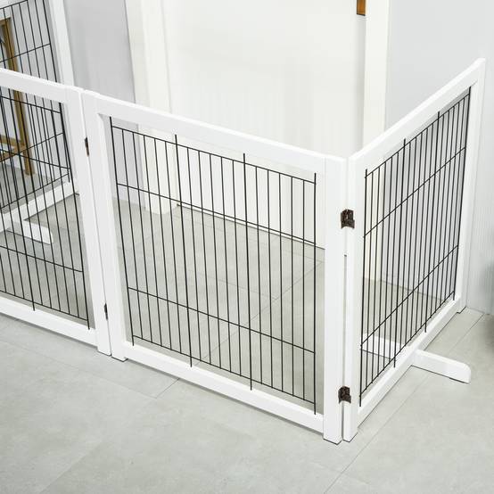 Barrière de sécurité en bois et acier blanc 305 x 35.5 x 82 cm - PANGIVO - Image 7