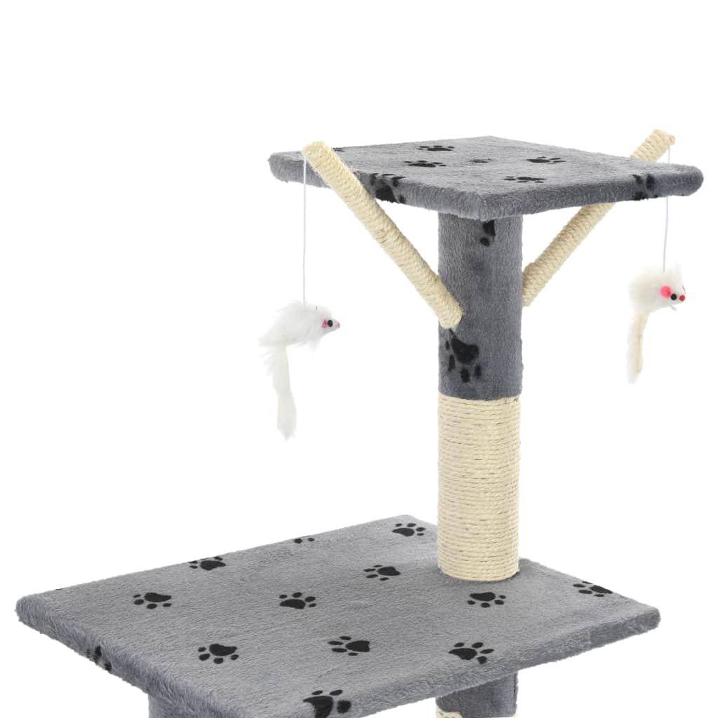 Helloshop26 - Arbre à chat griffoir grattoir niche jouet animaux peluché en sisal 138 cm gris motif de pattes - Image 6