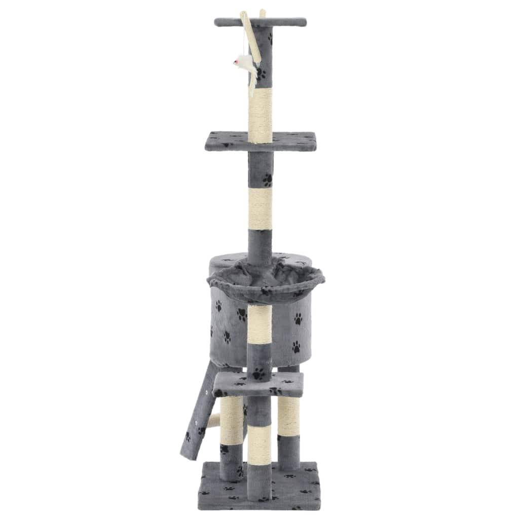 Helloshop26 - Arbre à chat griffoir grattoir niche jouet animaux peluché en sisal 138 cm gris motif de pattes - Image 5