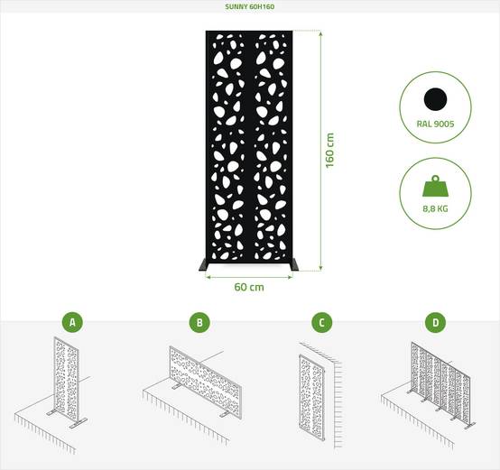 Casanoov Lot de 2 panneaux décoratifs SUNNY Noir H.160 cm motifs sur les côtés - Image 2