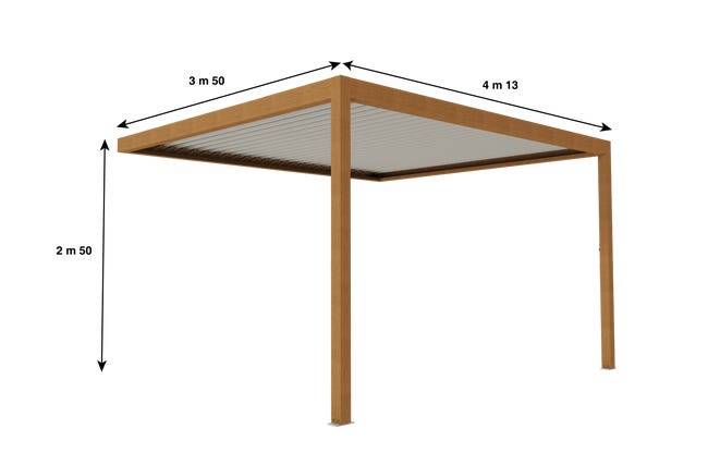 Pergola Bioclimatique Adossée Motorisée Éclairée Aluminium 4x3,5 Aspect Bois SV ORIAL France - Image 2