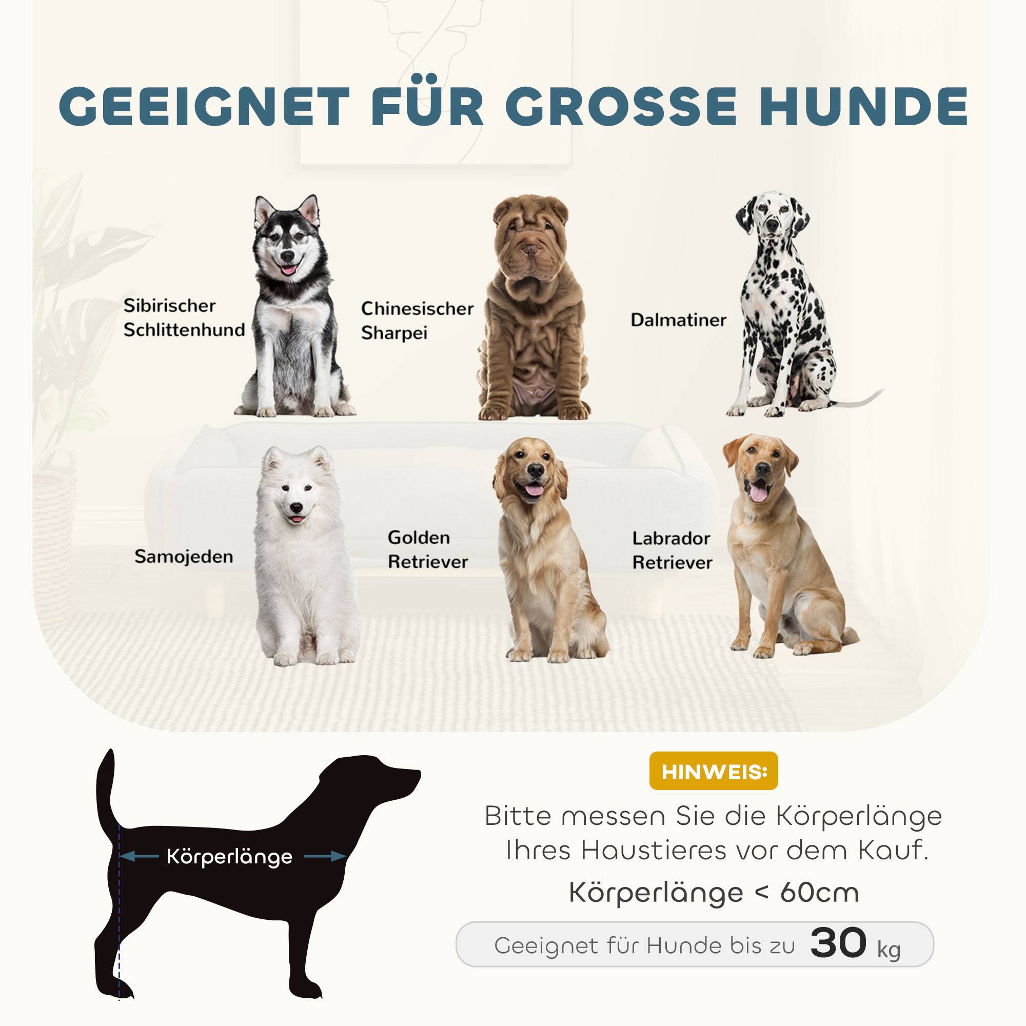 ComfortXL - Canapé pour chien en polyester et pin 96 x 66 x 24 cm naturel et bleu foncé pour grand chien jusqu’à 30 kg surélevé - Image 4