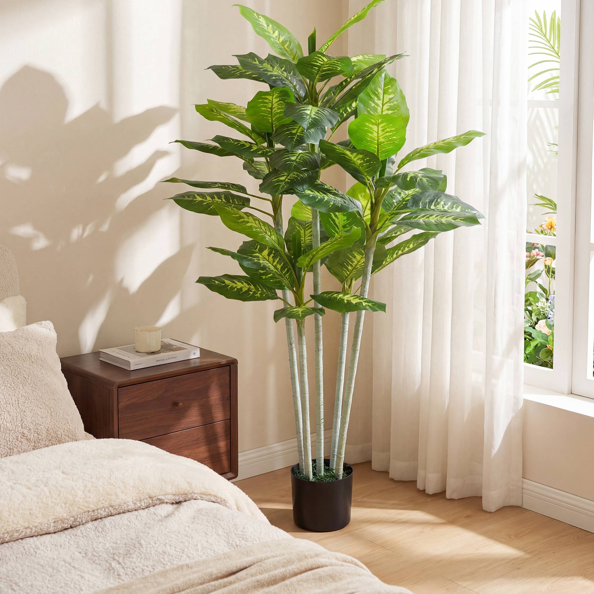 Plante calathea artificielle PE pour décoration intérieure 53 feuilles 150 cm Vert - ComfortXL Outdoor Living - Image 10