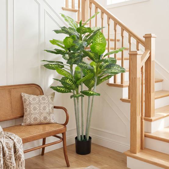 Plante calathea artificielle PE pour décoration intérieure 53 feuilles 150 cm Vert - ComfortXL Outdoor Living - Image 4