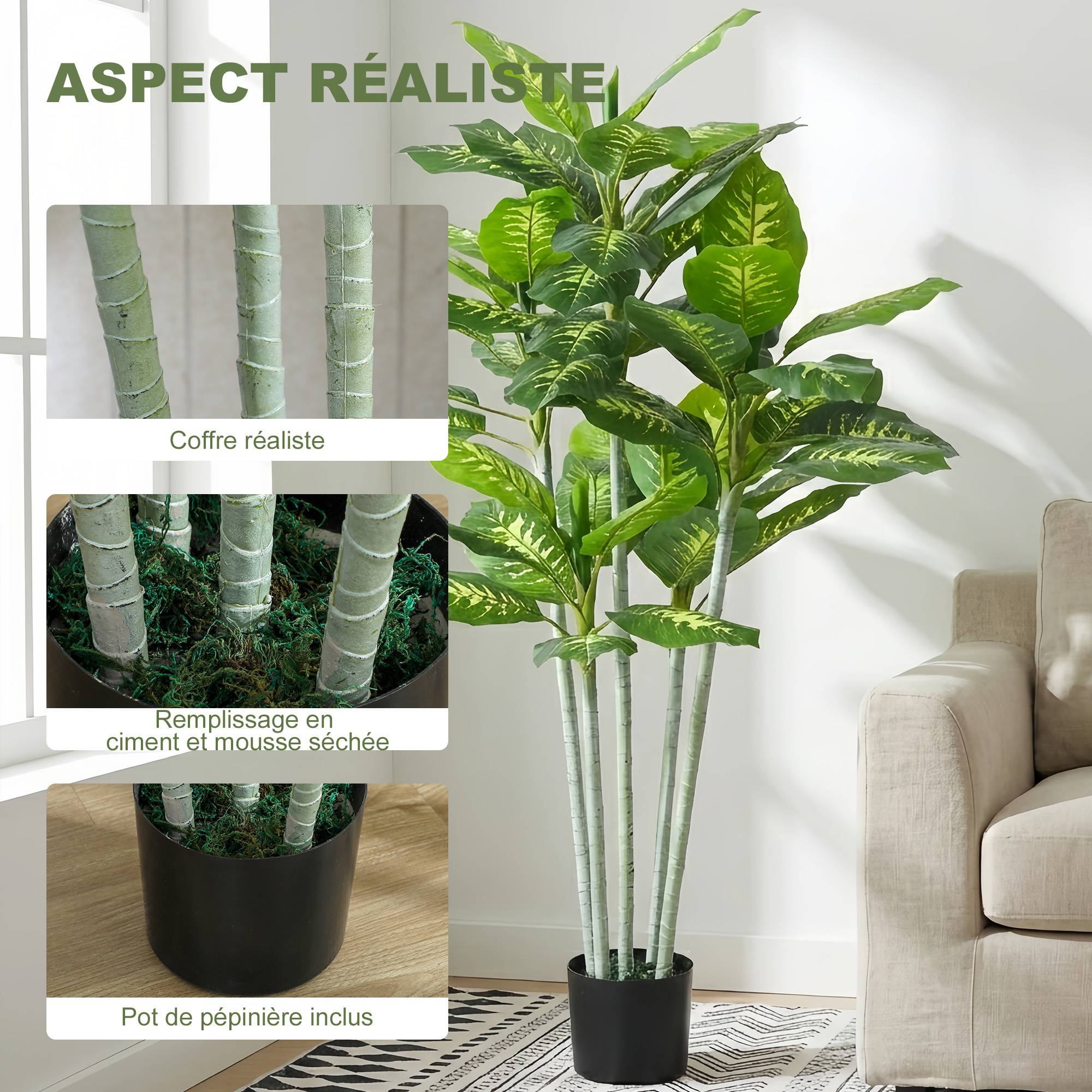 Plante calathea artificielle PE pour décoration intérieure 53 feuilles 150 cm Vert - ComfortXL Outdoor Living - Image 6