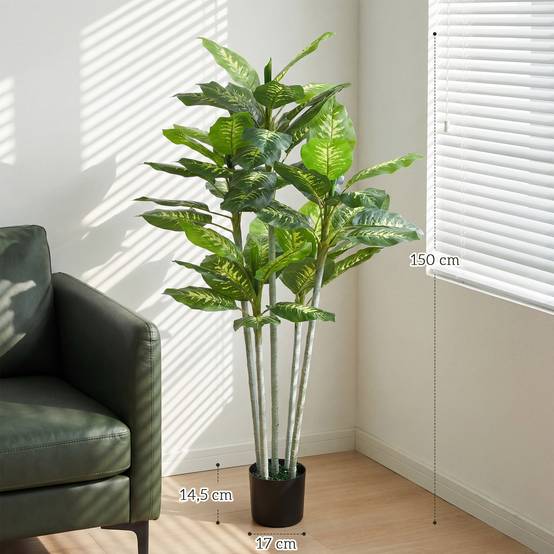 Plante calathea artificielle PE pour décoration intérieure 53 feuilles 150 cm Vert - ComfortXL Outdoor Living - Image 5
