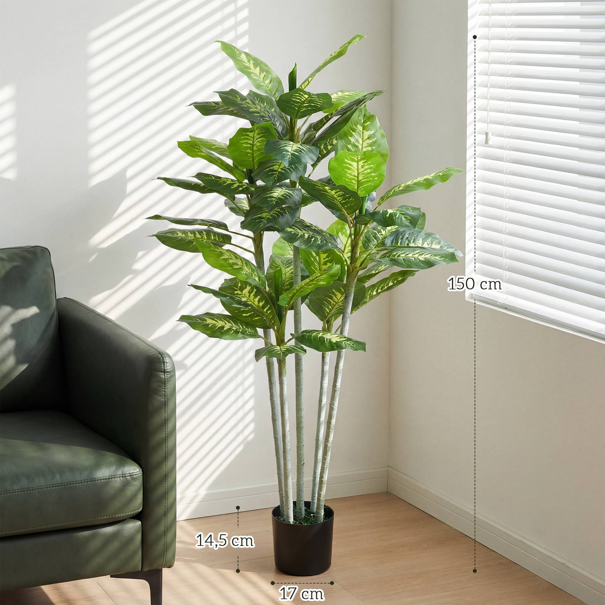Plante calathea artificielle PE pour décoration intérieure 53 feuilles 150 cm Vert - ComfortXL Outdoor Living - Image 5