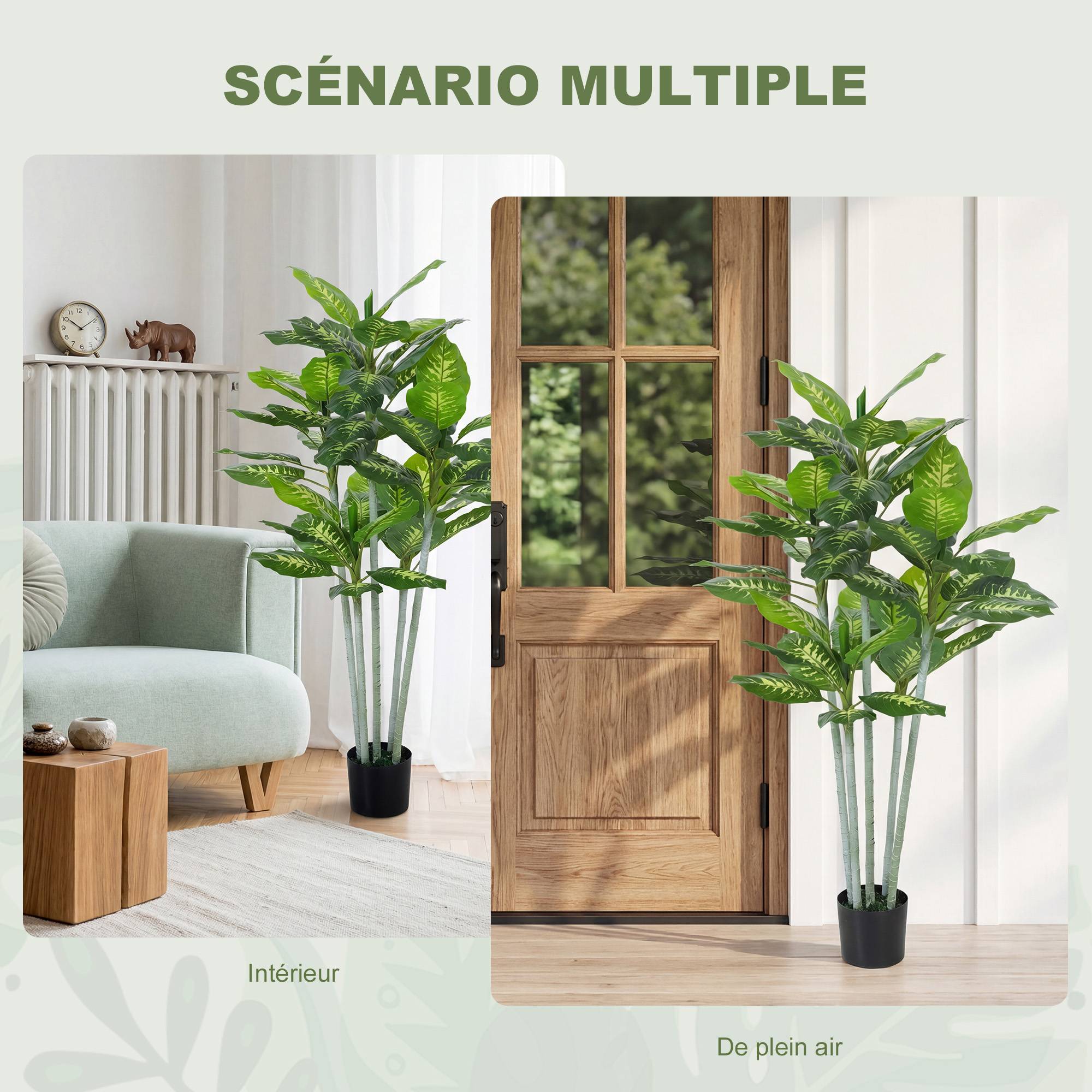 Plante calathea artificielle PE pour décoration intérieure 53 feuilles 150 cm Vert - ComfortXL Outdoor Living - Image 7