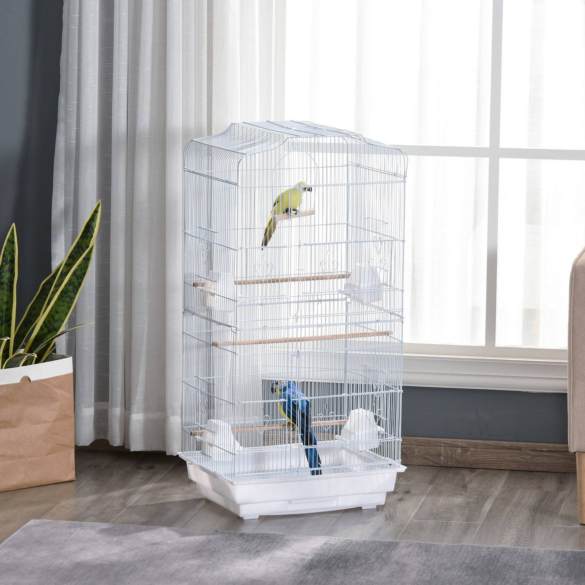 ComfortXL - Cage oiseaux acier 46,5 x 35,5 x 92 cm blanche avec perchoirs balançoire et plateau - ComfortXL Outdoor Living - Image 3