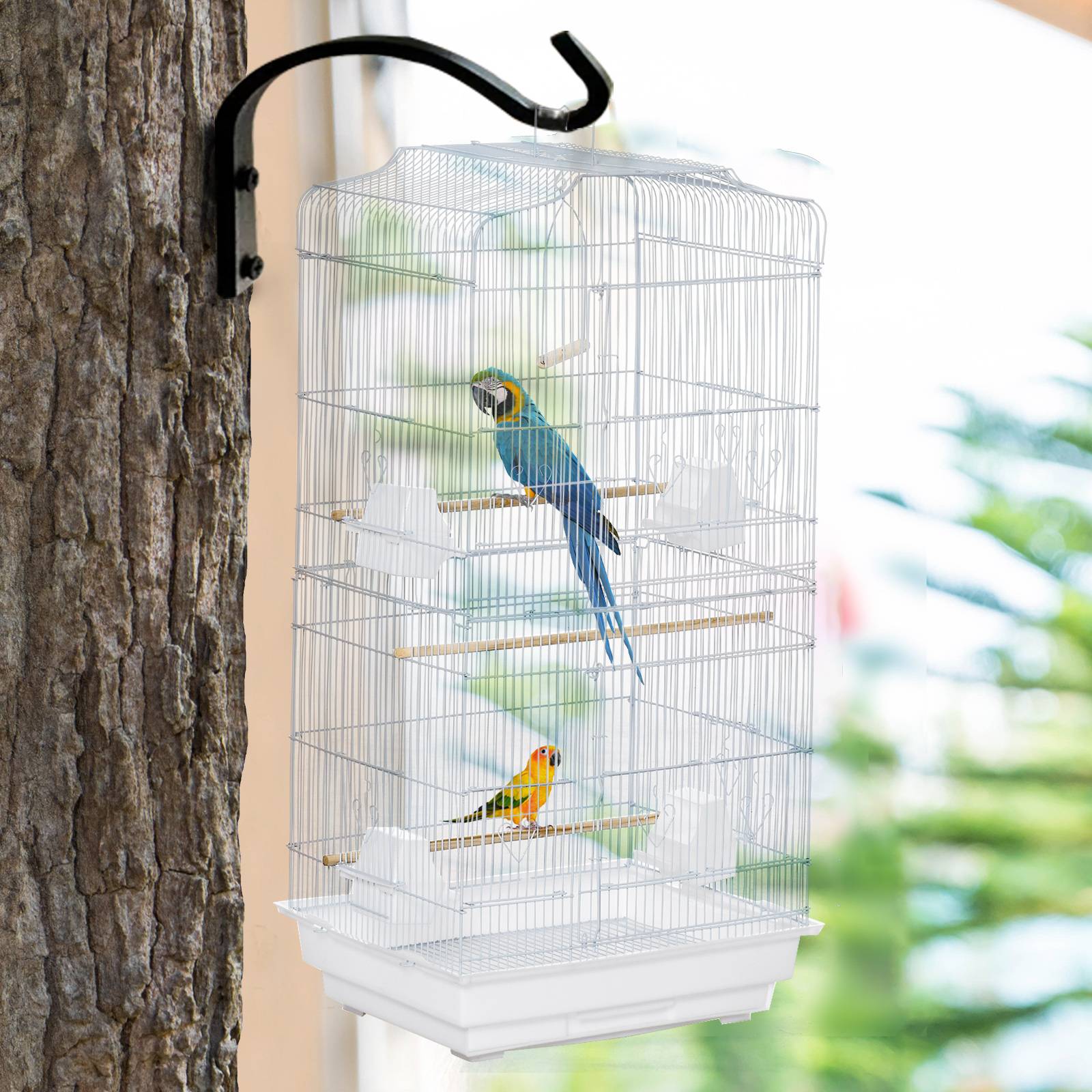 ComfortXL - Cage oiseaux acier 46,5 x 35,5 x 92 cm blanche avec perchoirs balançoire et plateau - ComfortXL Outdoor Living - Image 4