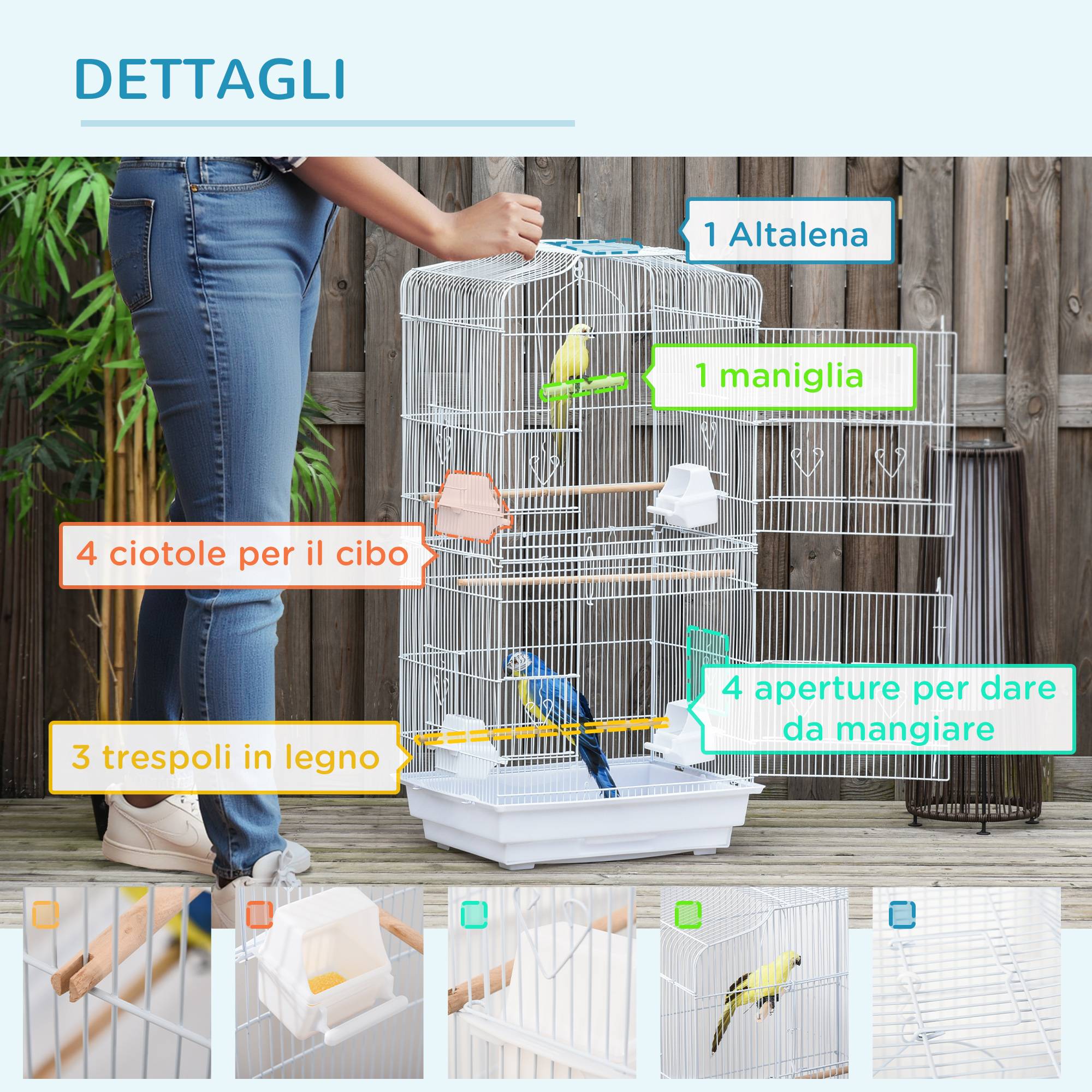 ComfortXL - Cage oiseaux acier 46,5 x 35,5 x 92 cm blanche avec perchoirs balançoire et plateau - ComfortXL Outdoor Living - Image 8