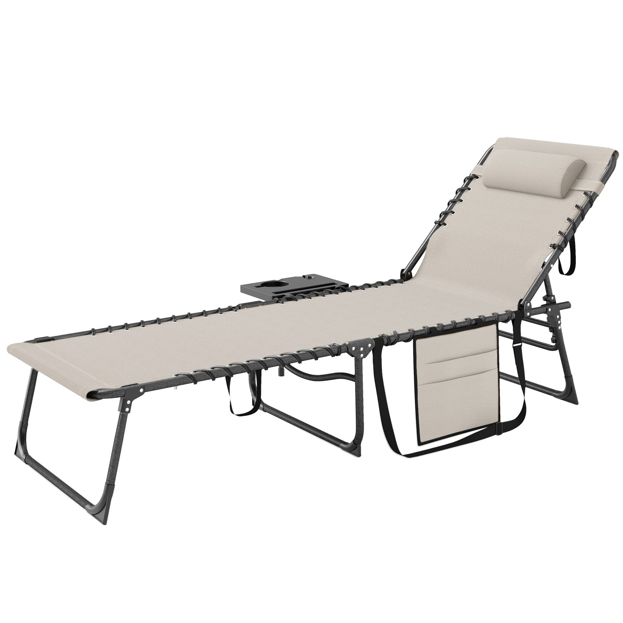 Bain de soleil pliante dossier réglable sur 5 niveaux, plateau - 190x60x31cm Oxford Crème fr31 - Image 2