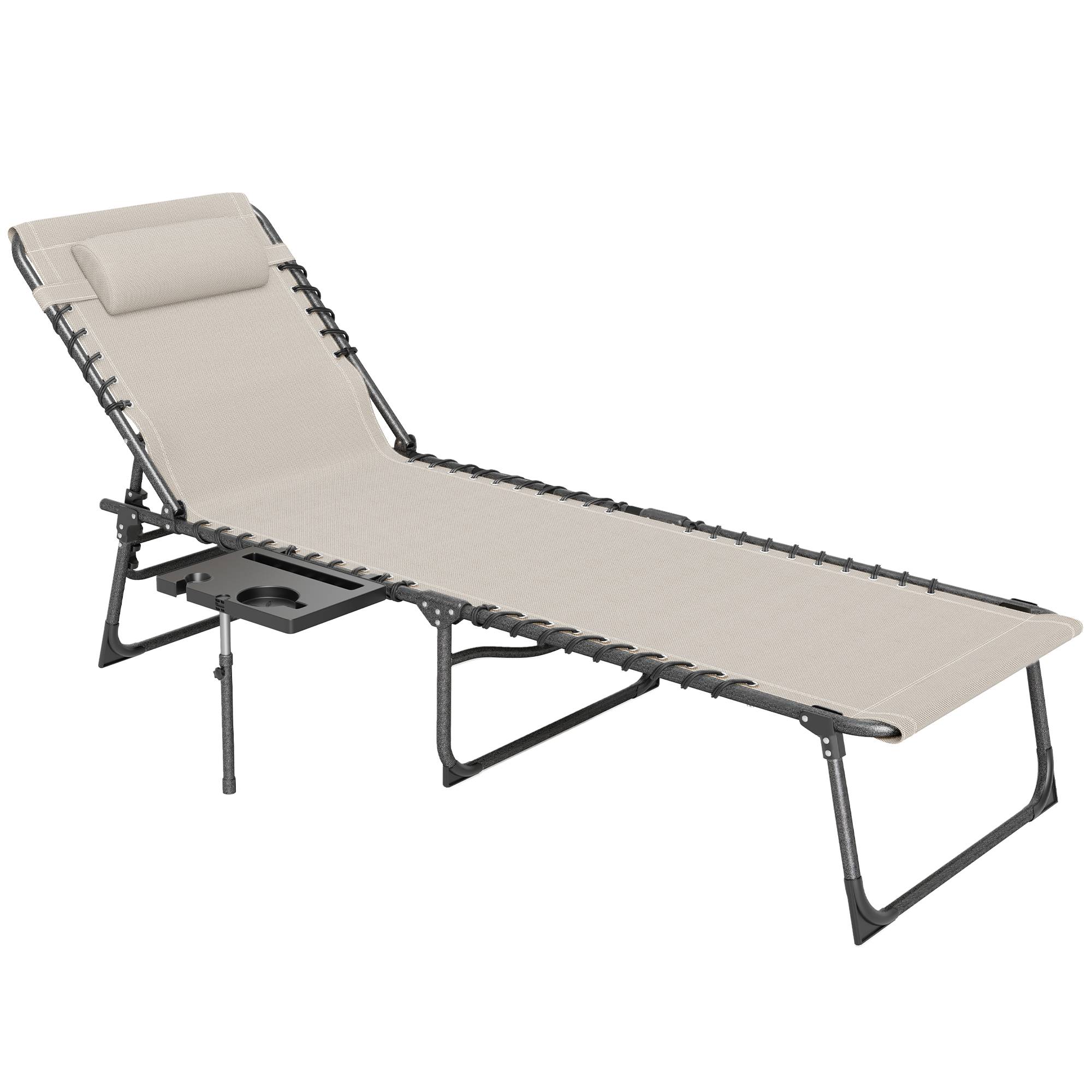 Bain de soleil pliante dossier réglable sur 5 niveaux, plateau - 190x60x31cm Oxford Crème fr31 - Image 1