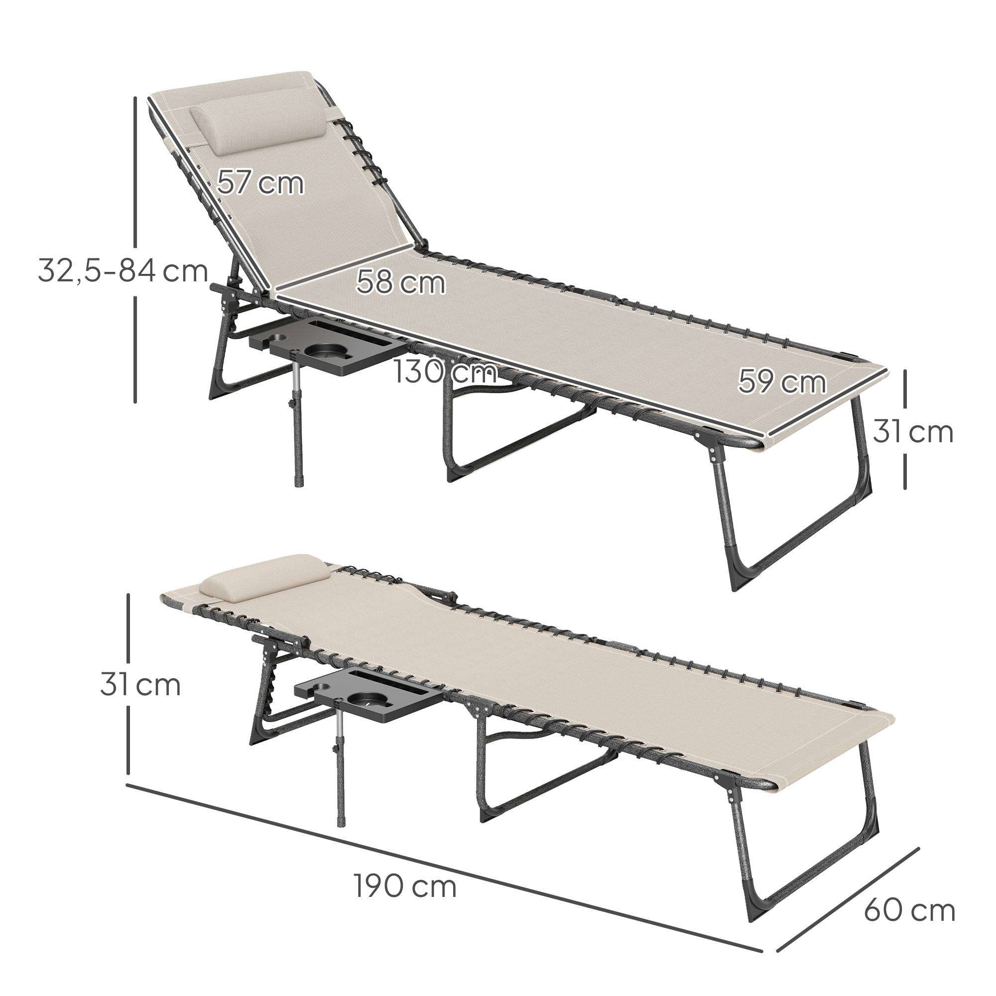 Bain de soleil pliante dossier réglable sur 5 niveaux, plateau - 190x60x31cm Oxford Crème fr31 - Image 5