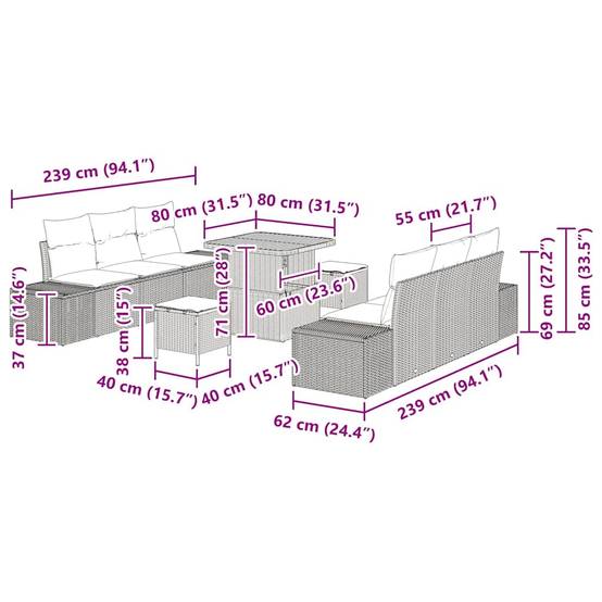 Canapé Extérieur 9 pcs Résine Tressée Modulable Rangement Astucieux Terrasse Gris – ComfortXL Outdoor Living - Image 5