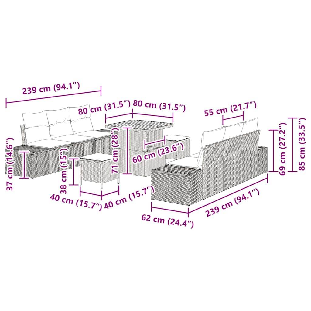 Canapé Extérieur 9 pcs Résine Tressée Modulable Rangement Astucieux Terrasse Gris – ComfortXL Outdoor Living - Image 5