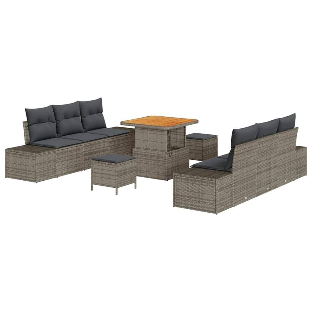 Canapé Extérieur 9 pcs Résine Tressée Modulable Rangement Astucieux Terrasse Gris – ComfortXL Outdoor Living - Image 2