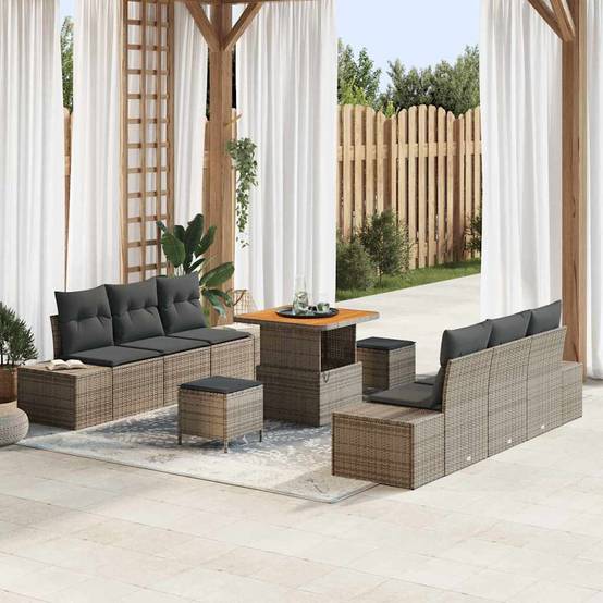 Canapé Extérieur 9 pcs Résine Tressée Modulable Rangement Astucieux Terrasse Gris – ComfortXL Outdoor Living - Image 1