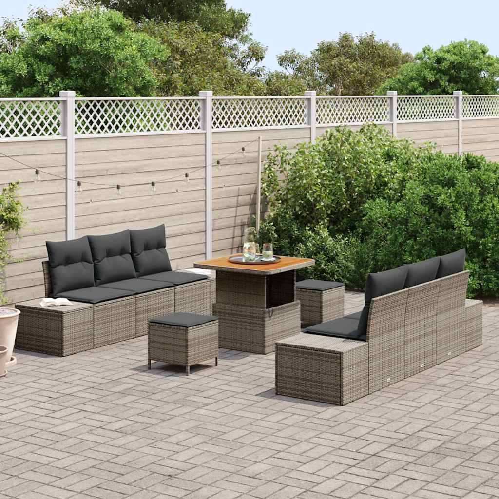 Canapé Extérieur 9 pcs Résine Tressée Modulable Rangement Astucieux Terrasse Gris – ComfortXL Outdoor Living - Image 3