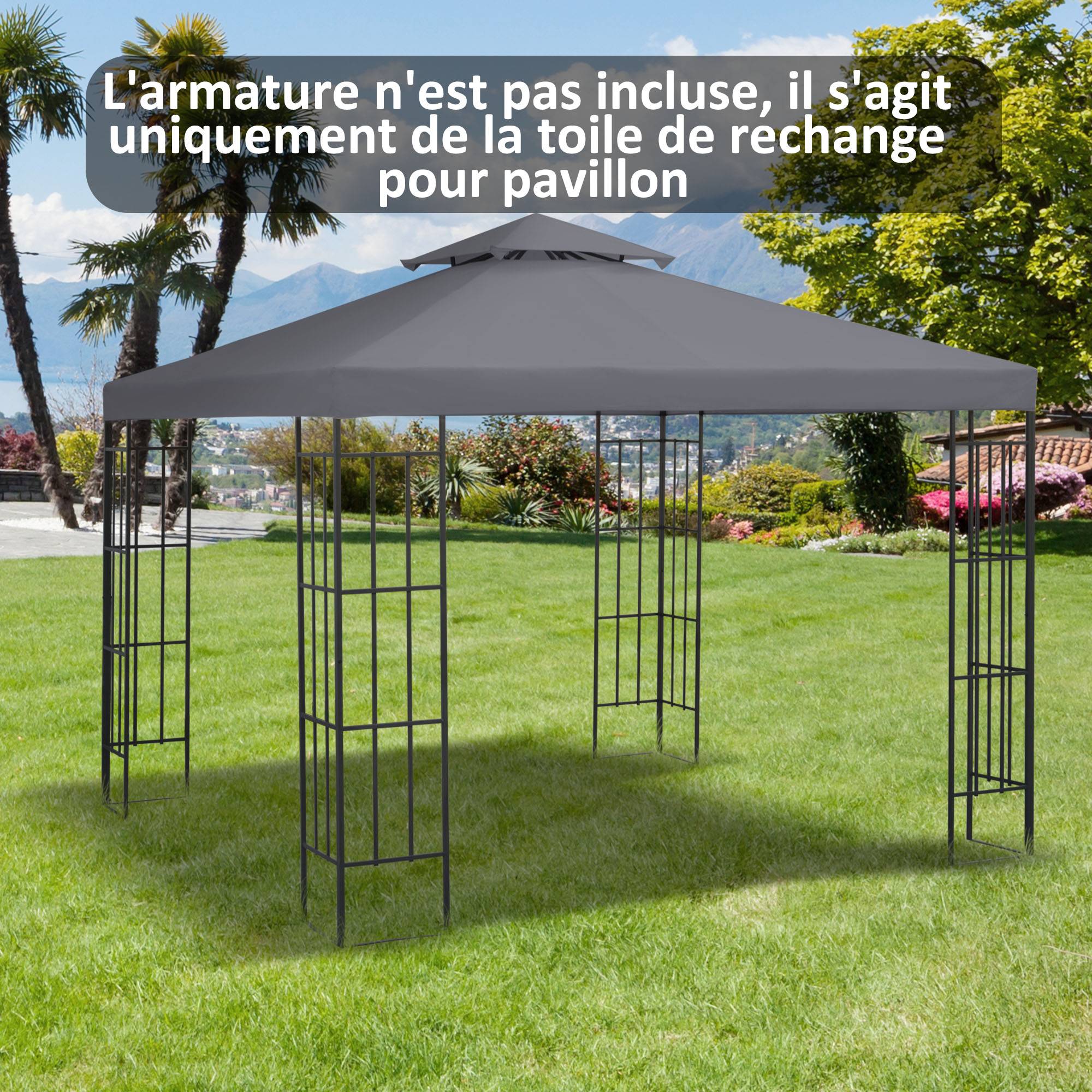 Outsunny - Toile de Rechange pour pavillon tonnelle Tente 3x3m Gris - Outsunny - Image 2