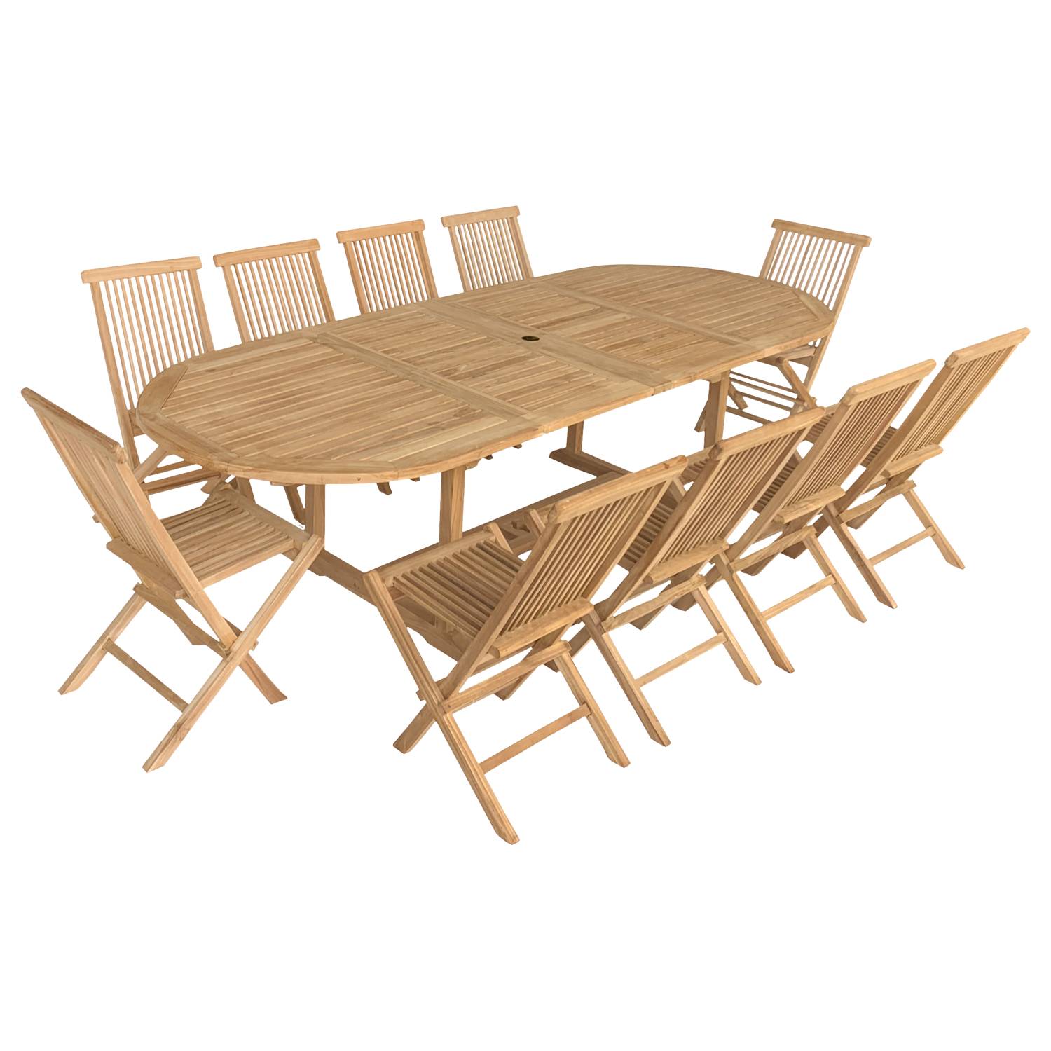 Happy Garden - Salon de jardin en teck LOMBOK - table ovale extensible - 10 places - HAPPY GARDEN - Image 1