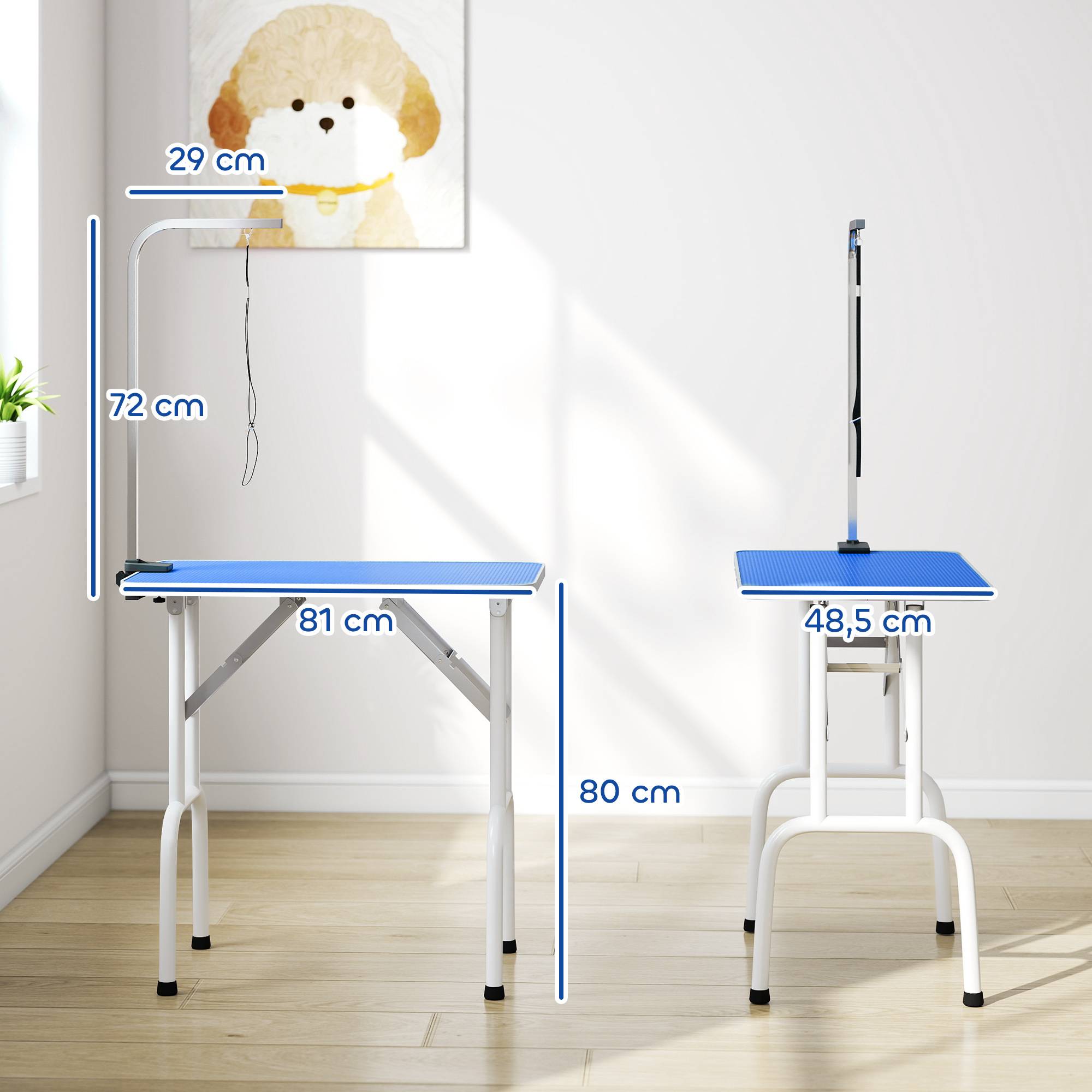 Sans Marque - Table de toilettage pour chien, pliable, réglable en hauteur avec bras réglable, sangle, tapis en caoutchouc, bleue - Image 5