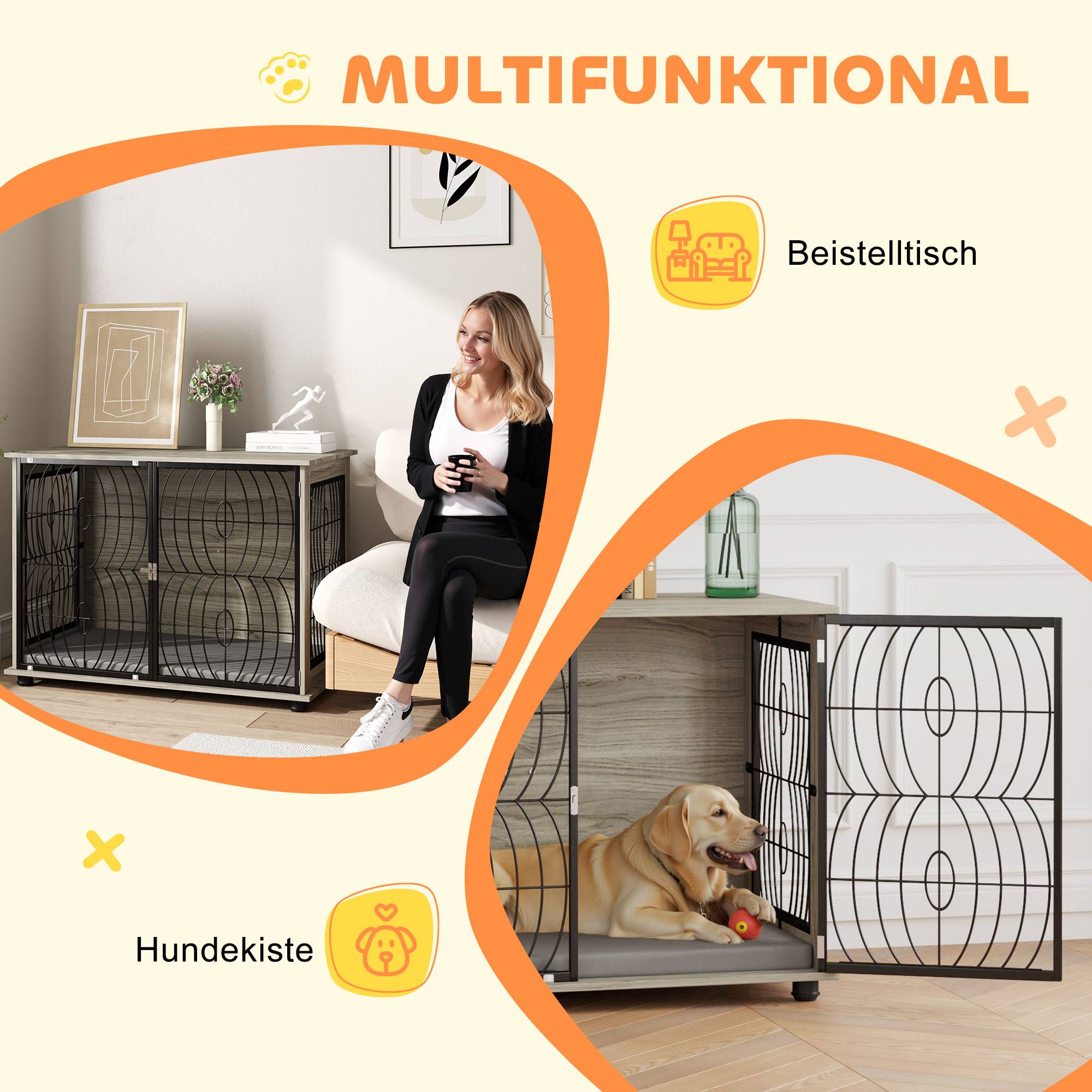 Cage pour chien intérieure, avec coussin, métal, gris, 100 x 60 x 73.5 cm - PANGIVO - Image 5