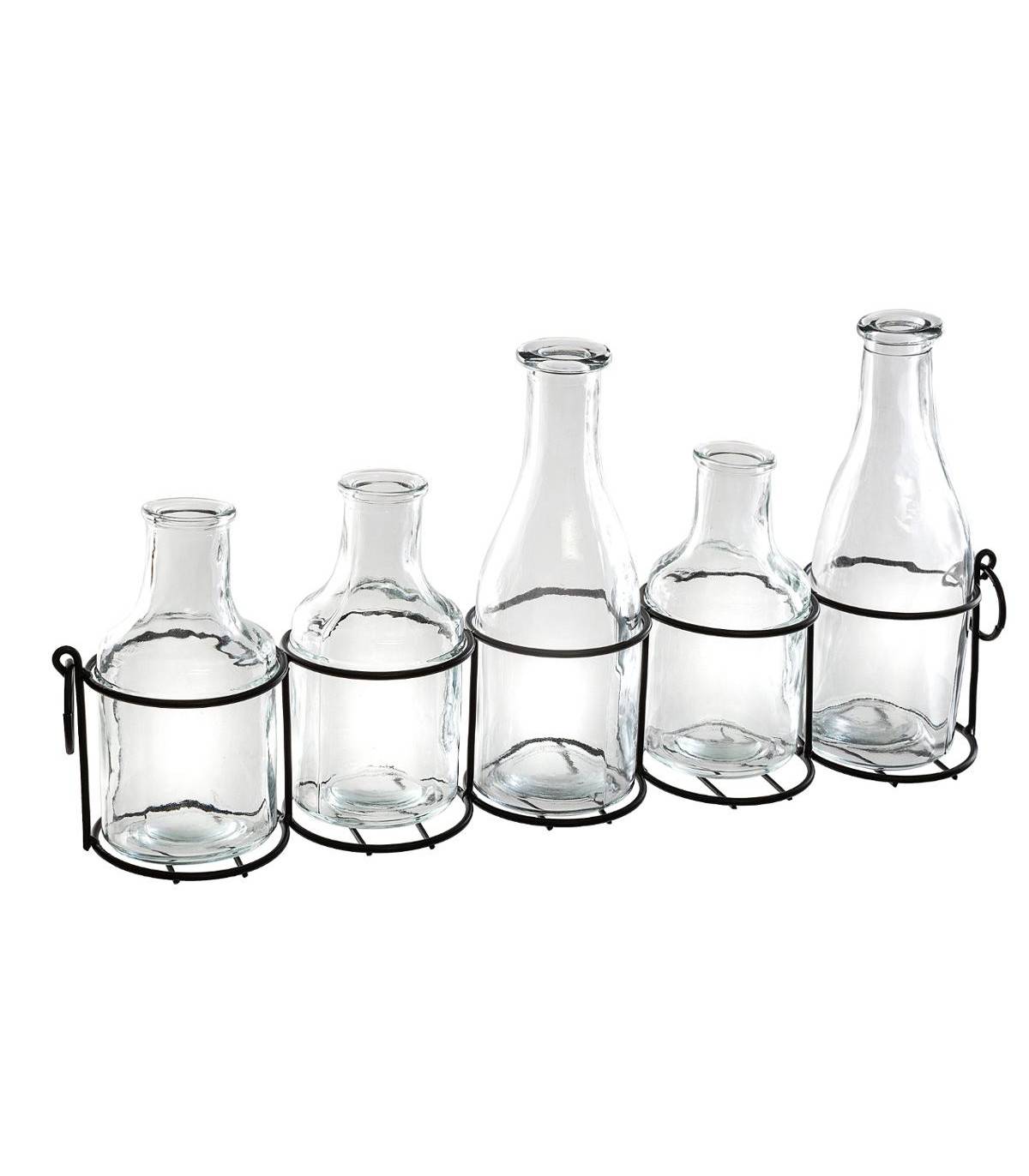 Set 5 Soliflores en Verre dans un support en métal noir - Image 1