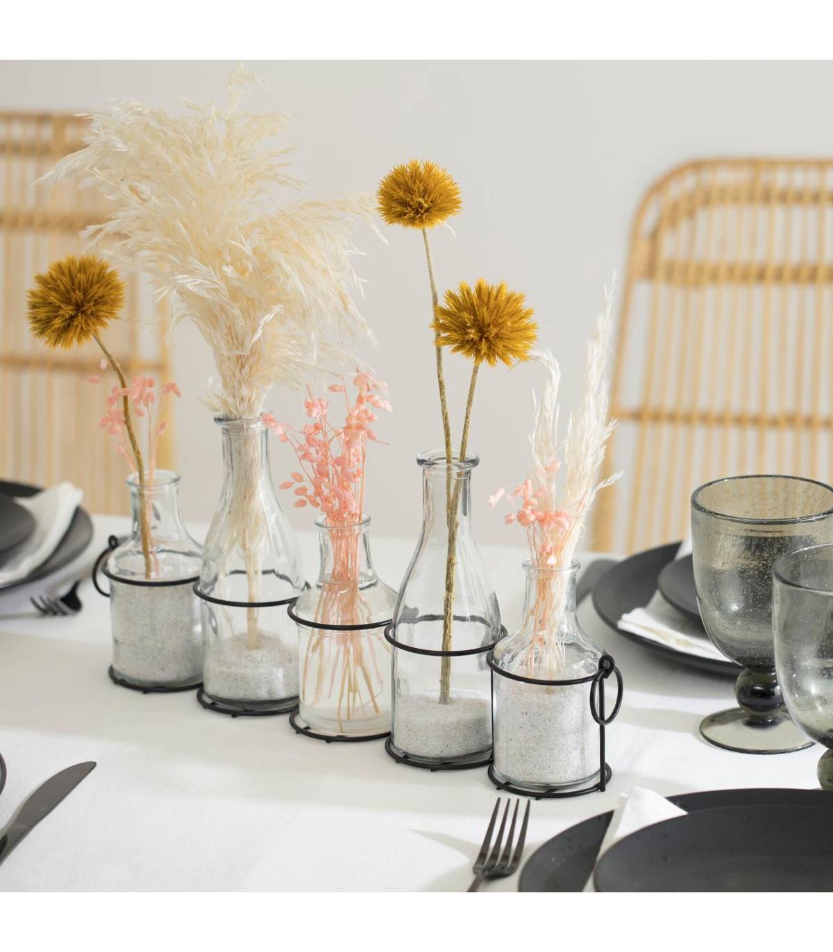 Set 5 Soliflores en Verre dans un support en métal noir - Image 2