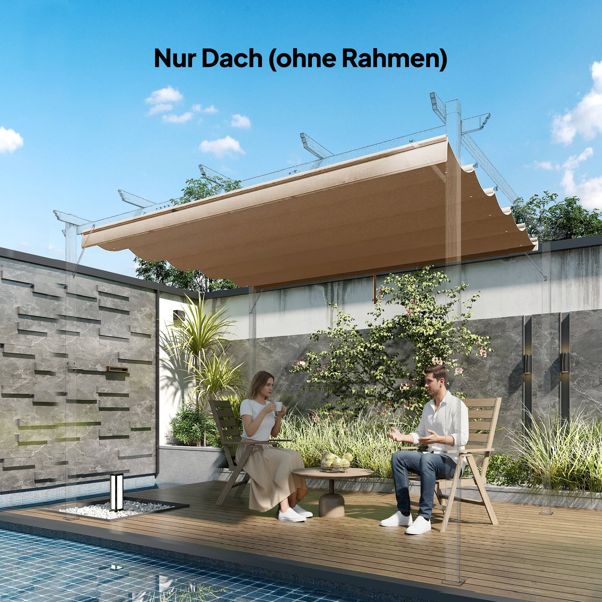 ComfortXL - Toile de rechange pour pergola rétractable polyester toit anti-UV 250x255cm Marron - ComfortXL Outdoor Living - Image 4
