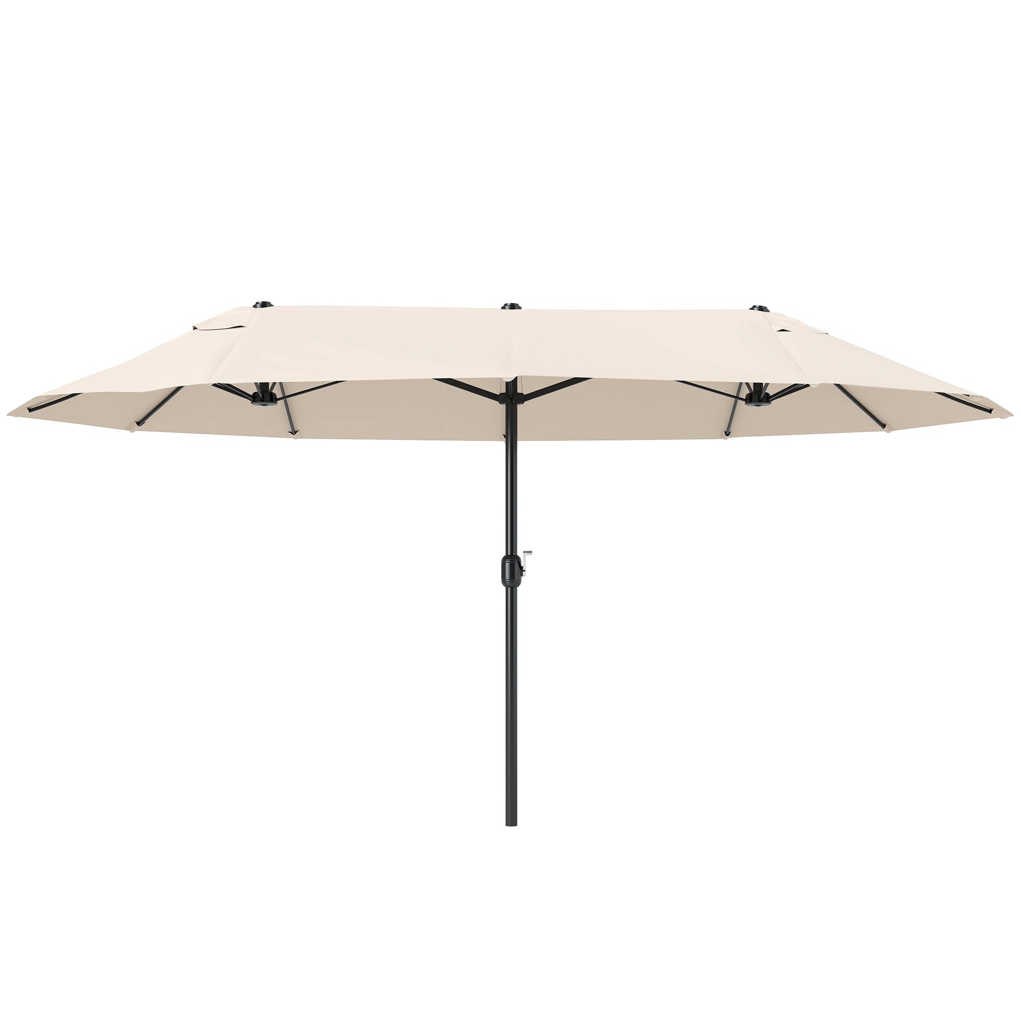 Parasol Double de Jardin 4,6 x 2,7 m, 12 Baleines, Aération et Manivelle, Acier et Polyester Anti-UV, Beige - Image 2
