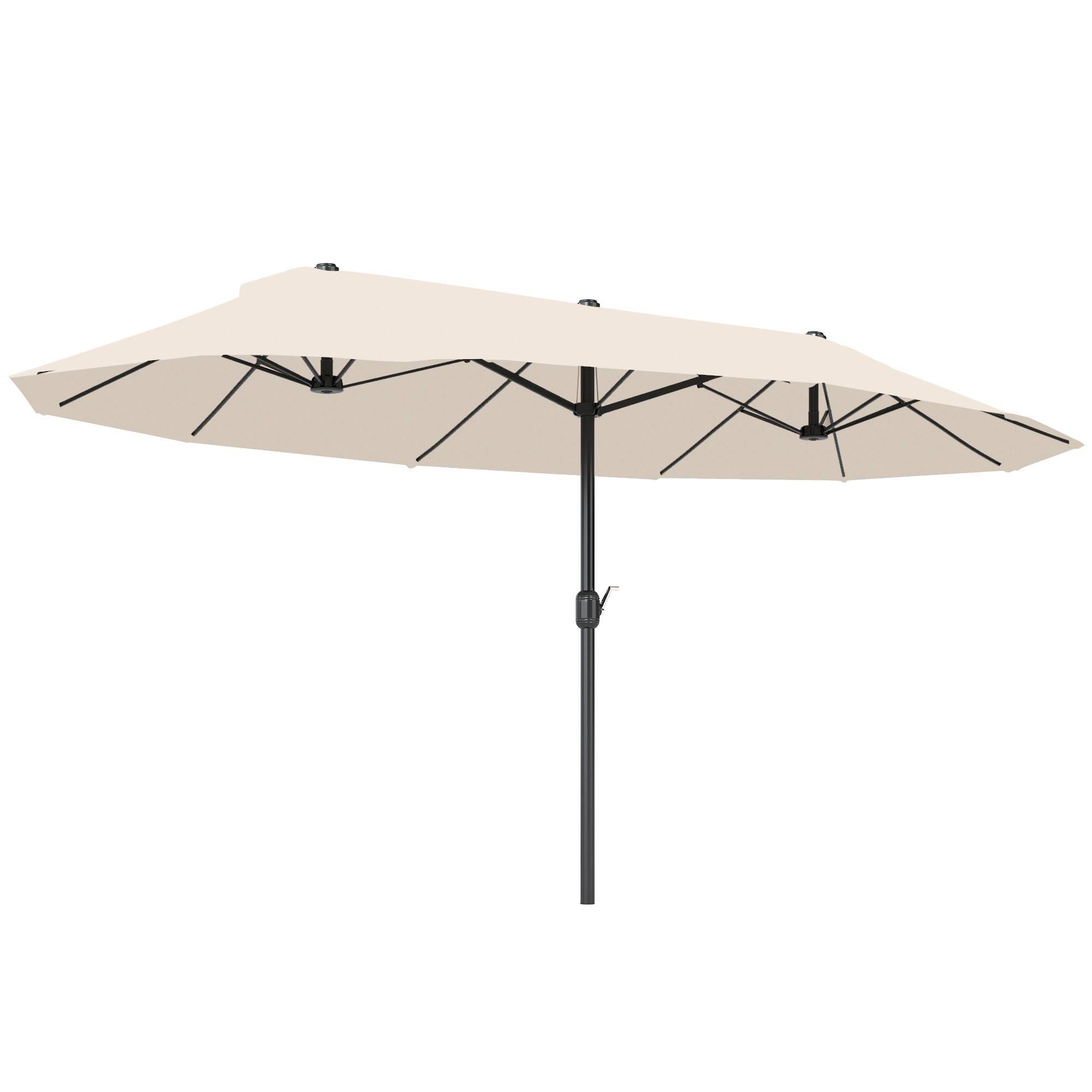 Parasol Double de Jardin 4,6 x 2,7 m, 12 Baleines, Aération et Manivelle, Acier et Polyester Anti-UV, Beige - Image 1