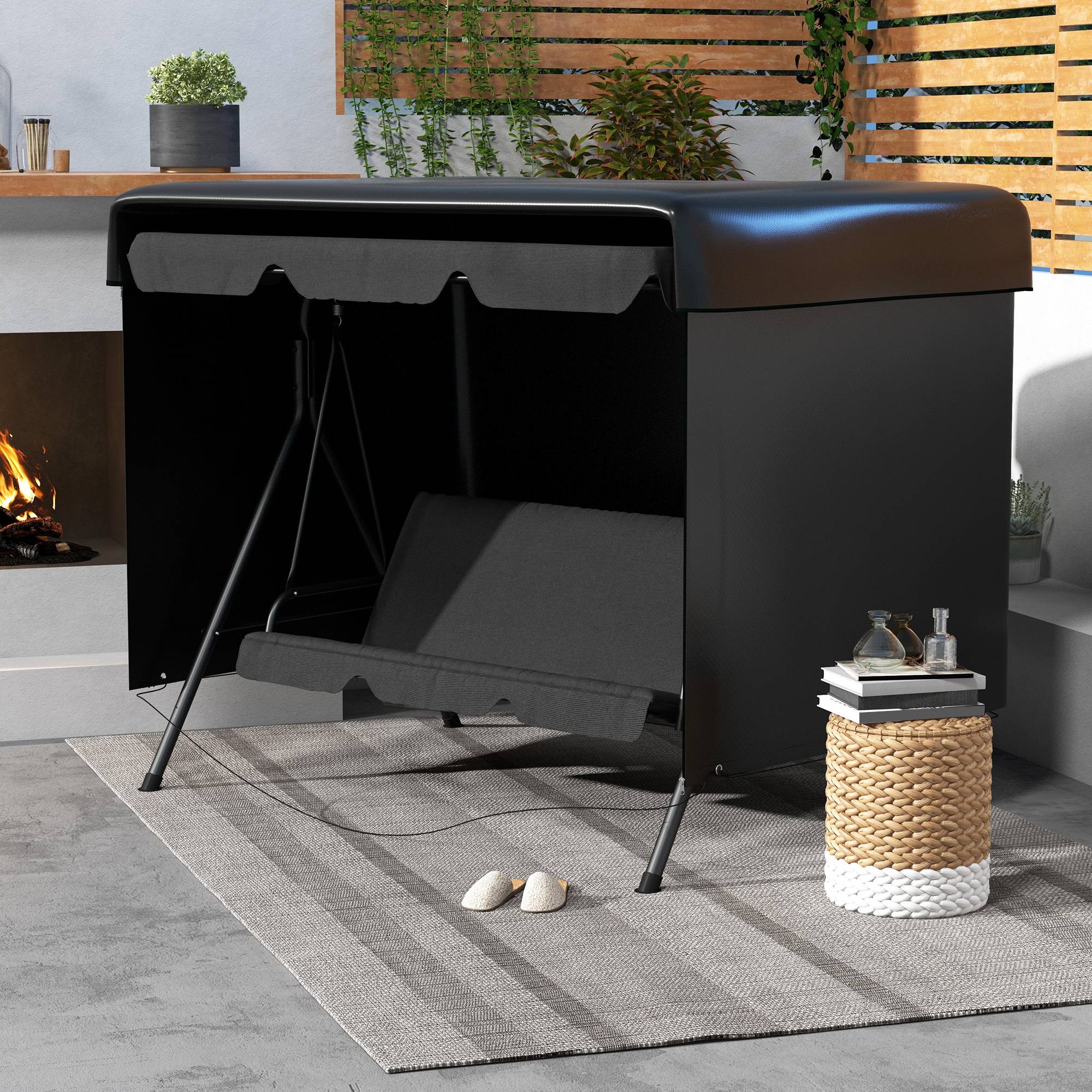 Housse de Protection Mobilier Jardin PE Balancelle Imperméable 215x155x150 Noir - ComfortXL Outdoor Living - Image 3