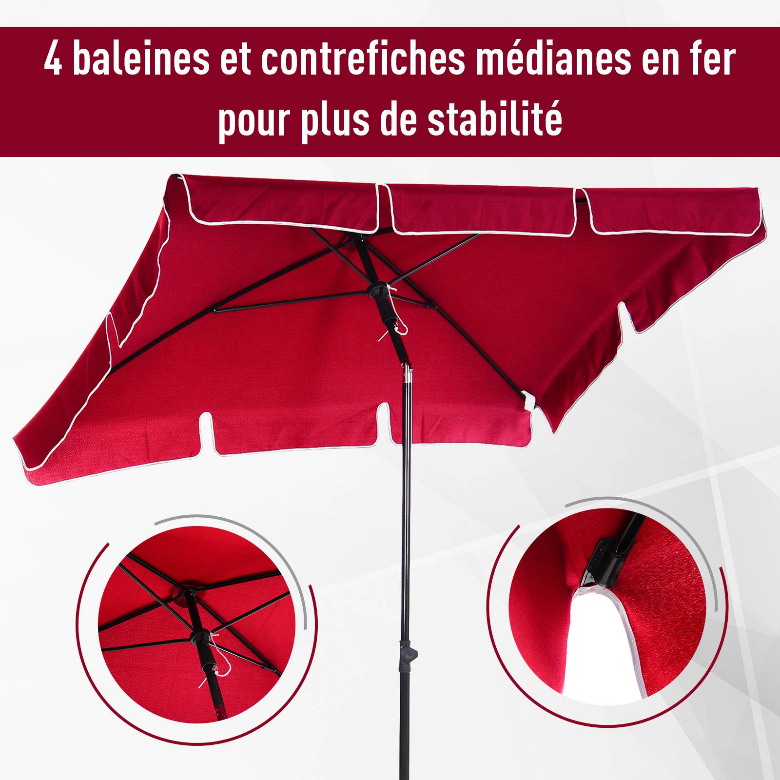 Parasol rectangulaire inclinable Aluminium Balcon terrasse Ombrage 2x1,3m Rouge - ComfortXL Outdoor Living - Image 9
