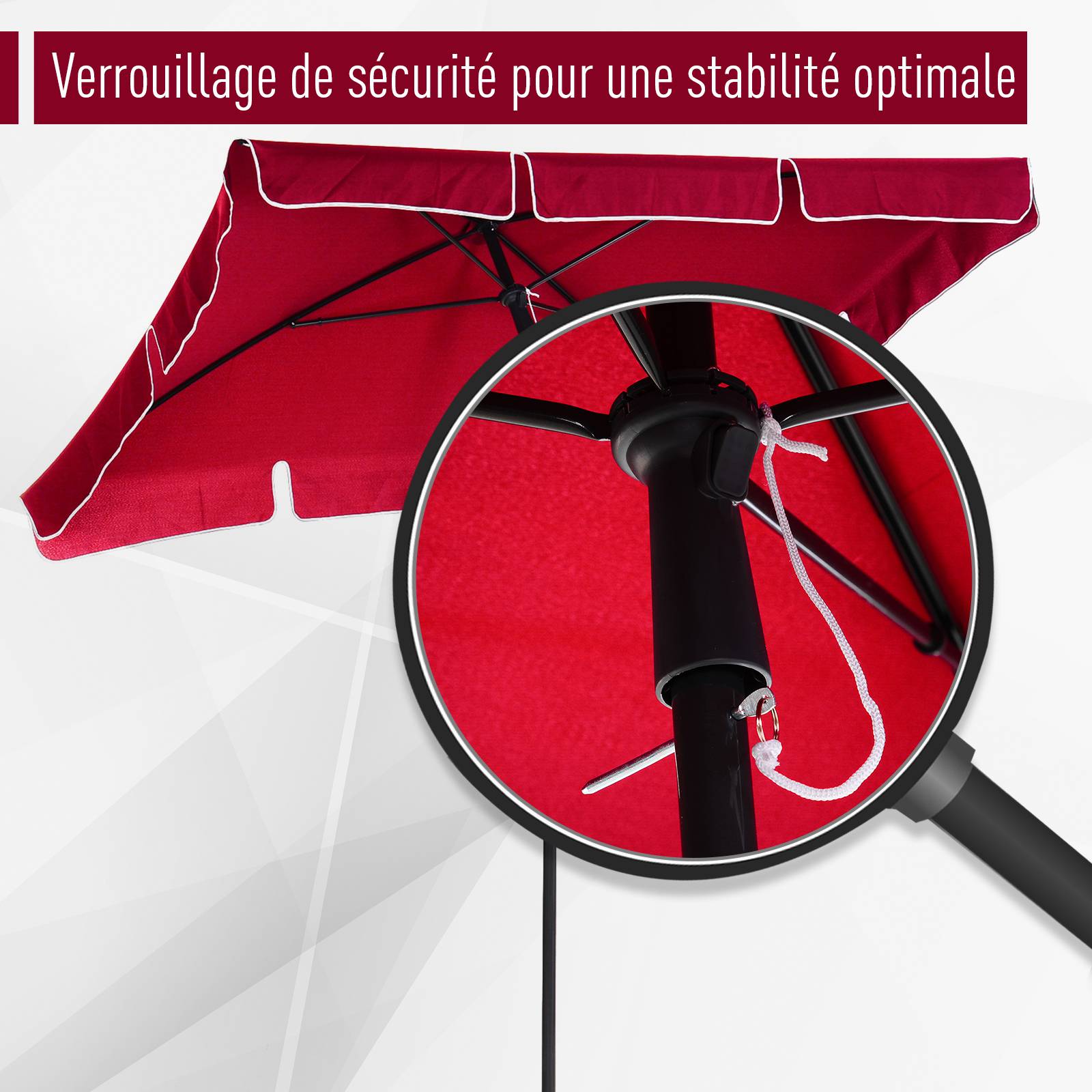 Parasol rectangulaire inclinable Aluminium Balcon terrasse Ombrage 2x1,3m Rouge - ComfortXL Outdoor Living - Image 8
