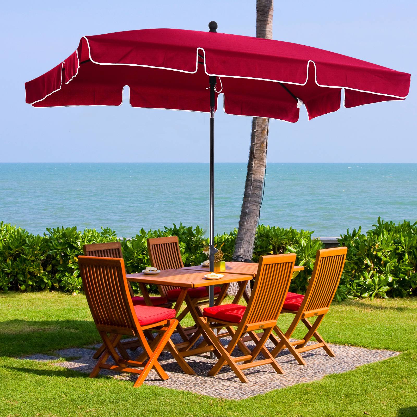Parasol rectangulaire inclinable Aluminium Balcon terrasse Ombrage 2x1,3m Rouge - ComfortXL Outdoor Living - Image 3