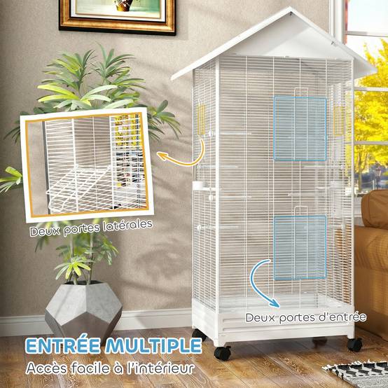 Volière oiseaux intérieure acier petits passereaux toit élégant 79x65x155cm blanc - ComfortXL Outdoor Living - Image 8