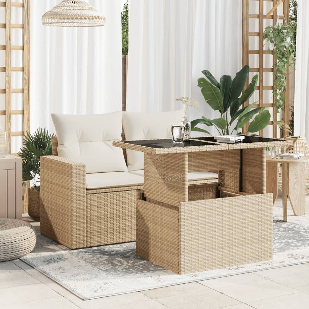 PANGIVO - Table de jardin poly rotin verre beige 100 x 55 x 73 cm - PANGIVO - Image 3